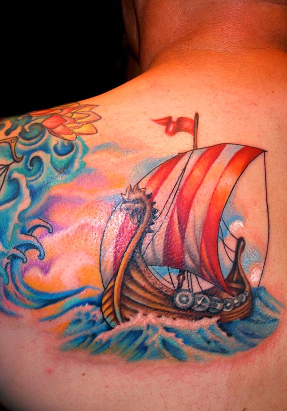 Skull and Viking Ship tattoo by Martin Rothe  Photo 23835