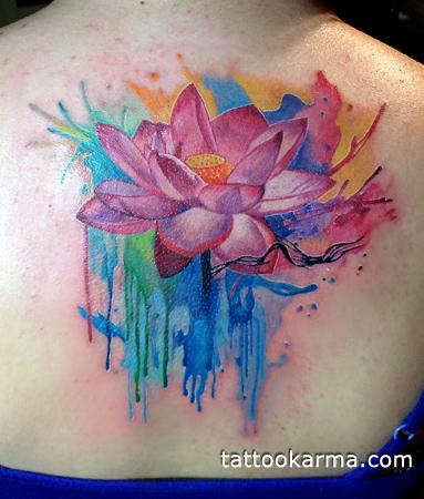 My new geometric watercolor lotus tattoo done by the awesome Jasmine  Lizares  Parrish at Savage Ink Tattoo Emporium in Las Vegas NV on  6262017  rtattoos