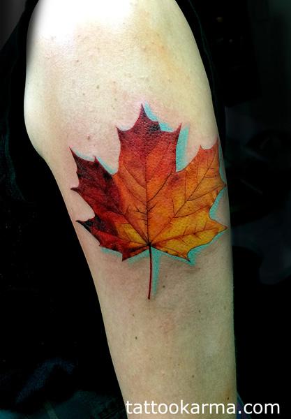 traditional color maple leaf with mountains tattoo Art Junkies Tattoos  Gary Dunn by Gary Dunn TattooNOW