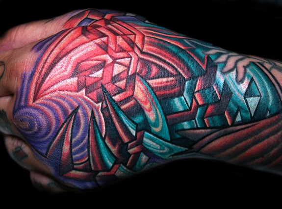 Fantastic 3D Biomechanical Colorful Tattoo By Mike Cole