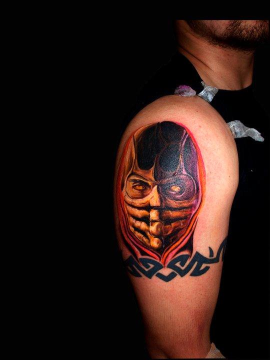 scorpion mortal kombat color tattoo portrait by Cesar Perez Tattoos  TattooNOW