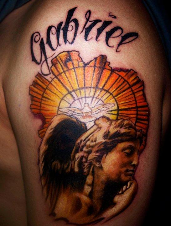 angel gabriel color tattoo portrait by Cesar Perez Tattoos TattooNOW