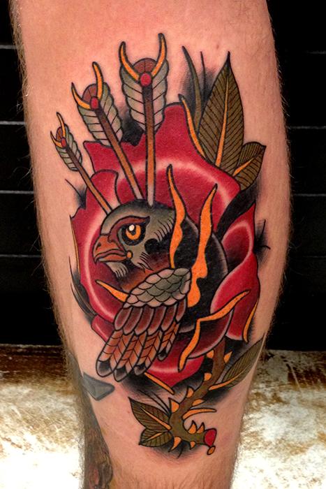 falcon rose tattoo by Jonathan Montalvo TattooNOW