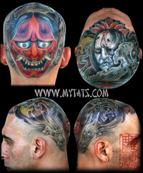 Colorful Japanese Dragon Head Tattoo On Right Hand