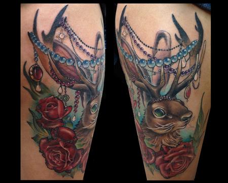 gristletattoo on Tumblr: Jackalope by @henbohenning. Now booking Brooklyn  through December. Email henbotattoo@gmail.com to schedule an appointment....
