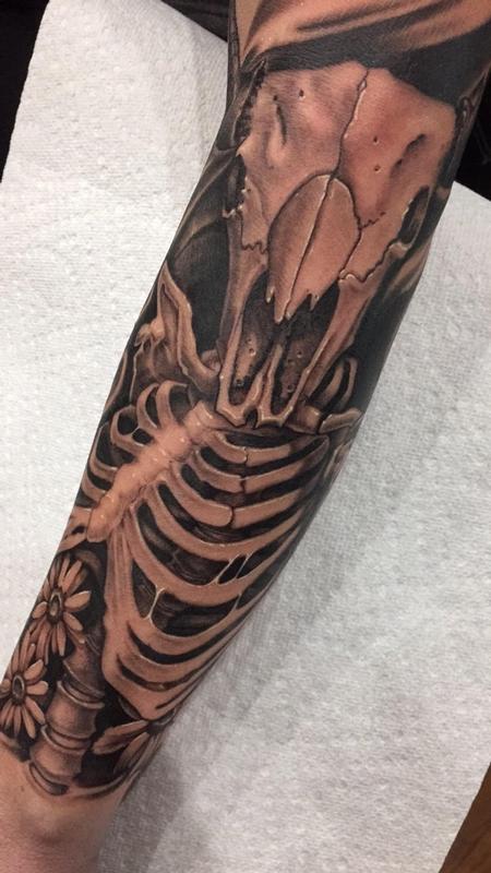 Woman's Black & Gray Skeleton Mermaid Upper Arm Tattoo Half Sleeve | Half sleeve  tattoo, Arm tattoo, Upper arm tattoos