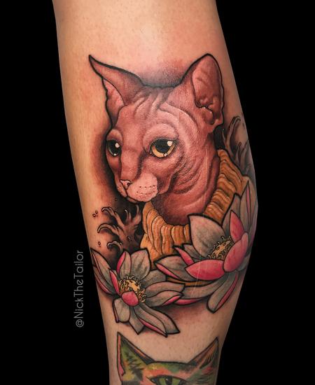 tattoos/ - Sphinx cat and lotus flowers... - 126339