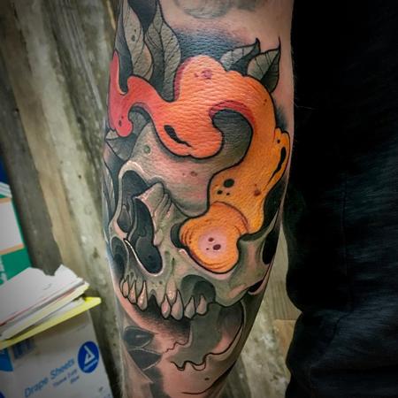 tattoos/ - skull and flame neo traditional tattoo  - 141119