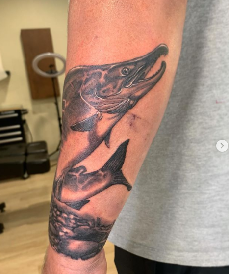 Northern pike done by Jeremy Boddy in Sioux City  Iowa at Park Avenue  tattoo  rtattoos