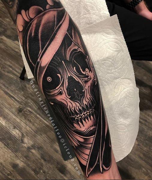 Painted Temple : Tattoos : Evil Death : Austin Jones Smokey Skull Reaper
