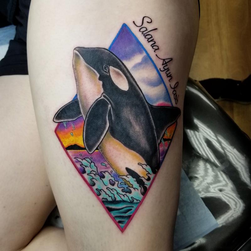 Orca Whale by artist  Square Rose Tattoo  Piercing  By Square Rose  Tattoo  Piercing  Orca Whale by artist Brandon Orr For appointments  contact the shop anytime monSaturday 125pm 8122685979