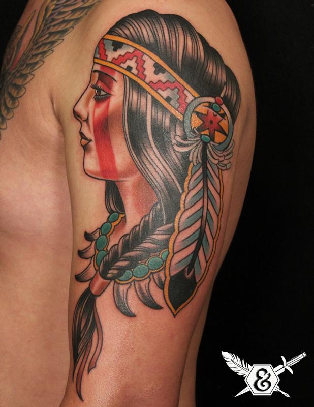 native american side profile tattoo