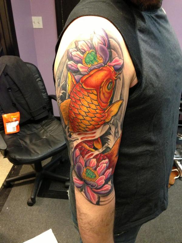 Koi Fish And Flowers By Raphael Barros: Tattoonow