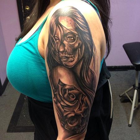 Half Skulled Face Tattoo Design