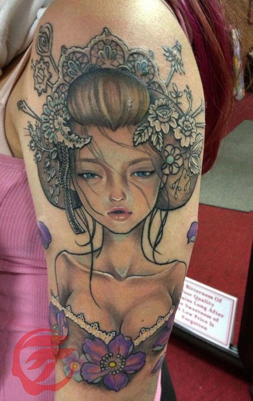 Newly finished full back w coverup piece based on Audrey Kawasaki  audkawa s art work Yuwaku upon the request of my client nclsrn   Instagram