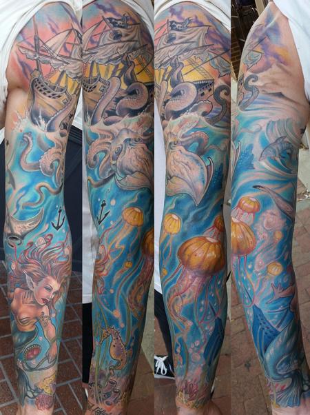 Mermaid kraken and jellyfish sleeve by Roly Viruez: TattooNOW