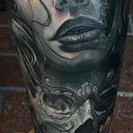 Tattoos - Day of the dead woman tattoo with skull in black and grey  - 126690