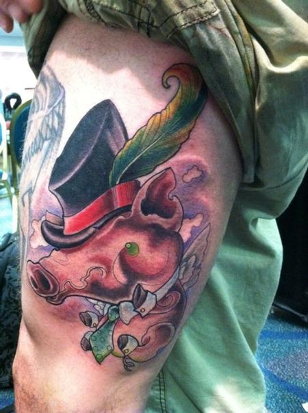 Pork chop by Joe! 🐷 @joec23tattoo • • • #tattoo #tattooshop #tattooartist  #tattoodesign #tattooart #pig #pigtattoo #karate #col... | Instagram