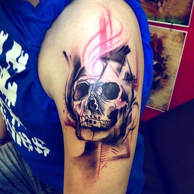 Abstract skull art with brushstrokes by Damian  Host Studio Wiltshire UK   rtattoos