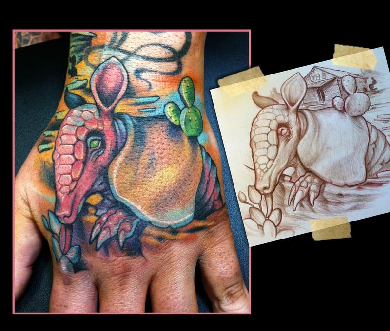 Tattoo Snob on Instagram Cowgirl Armadillo tattoo by devdoestattoos at  anatomytattoo in Portland OR