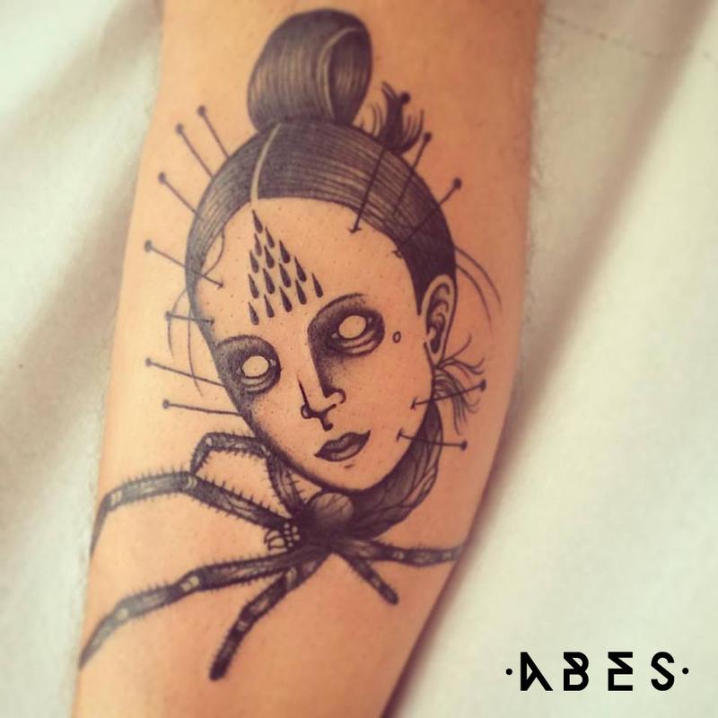 Ink It Up Trad Tattoos  Spider with lady face tattoo by Gustavo  Barahona  Traditional tattoo woman Spider tattoo Arm tattoos black