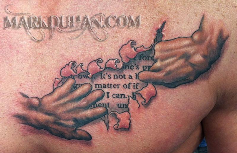 ripped skin tattoos with words