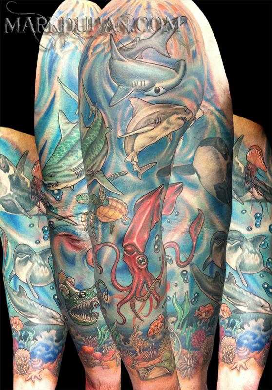 Underwater sleeve in progress 80 of healed Done with fkirons  Sleeve  tattoos Tattoos Mermaid tattoos