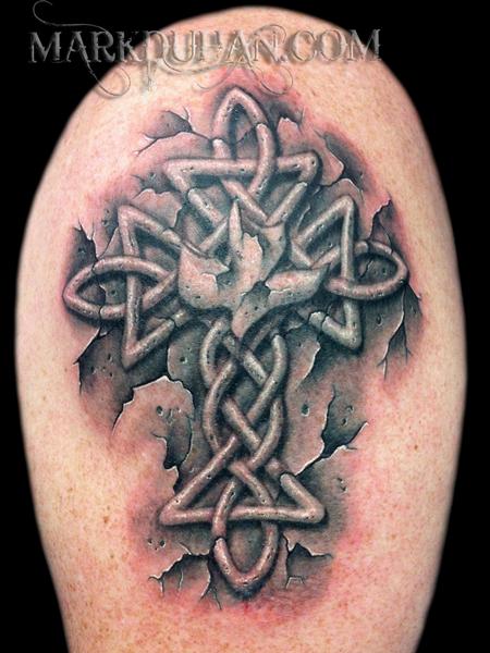Black and white celtic cross tattoo design with sword motif on Craiyon