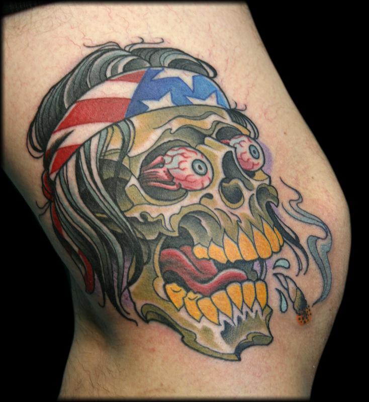 Tattoo tagged with leaf moth dots skull knee rose  inkedappcom