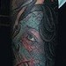 Tattoos - full view of namakubi severed head with butterflies sleeve tattoo - 47836