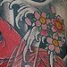 Tattoos - back view of red koi and waves japanese sleeve tattoo - 47837