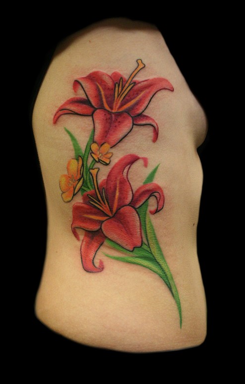 Tigerlilies and buttercups by Annie Mess TattooNOW