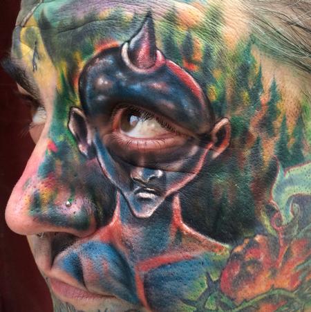 Stippled demon cyclops | Japanese demon tattoo, Demon tattoo, Art tattoo
