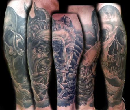 devil and skull half leg sleeve by Mathew Hays: TattooNOW