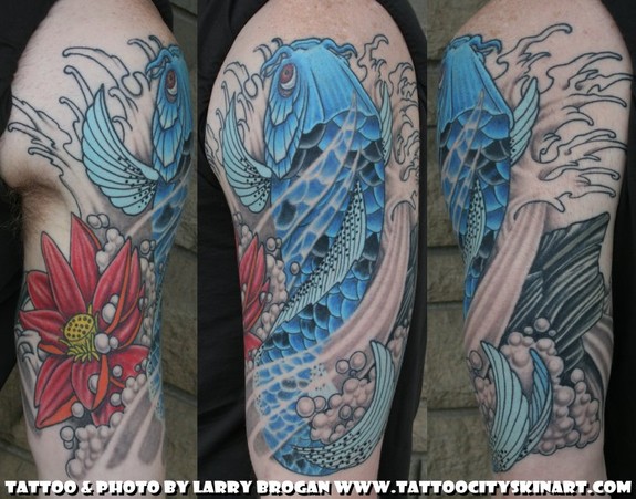 blue koi fish tattoo sleeve