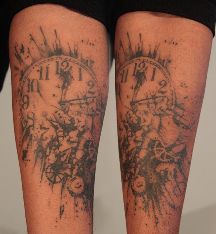 Exploding Clock Tattoo by Gene Coffey TattooNOW