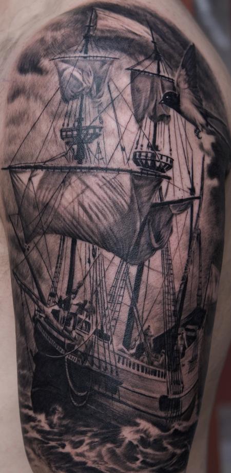 Premium Photo | Watercolor Pirate Ship Tattoo Design on the Seas