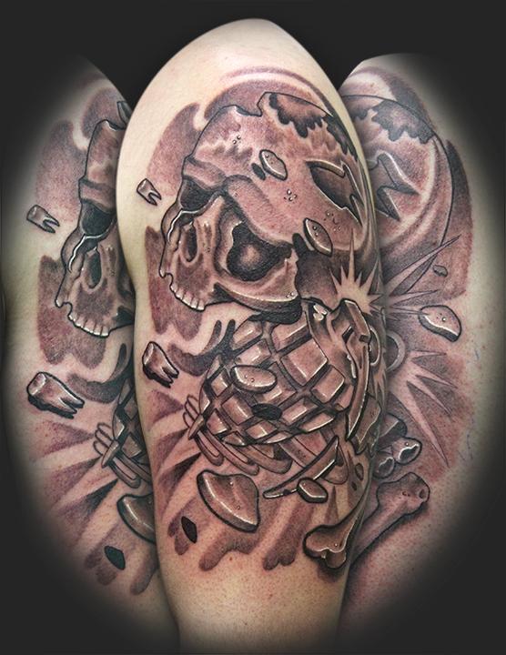 skeleton hand grenade tattoo