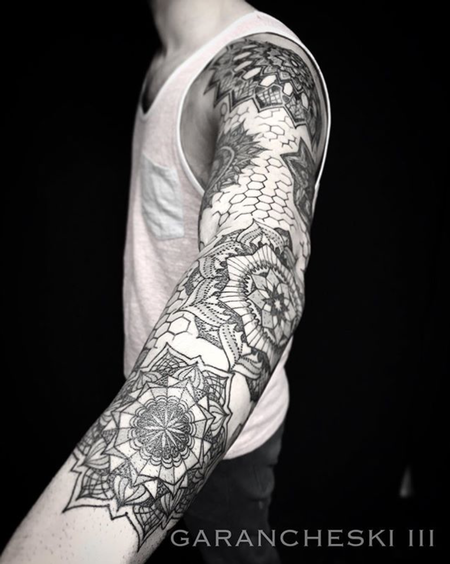 Negative space full sleeve mandala tattoo - Tattoogrid.net