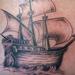 Tattoos - Black and Grey Ship Tattoo - 63964