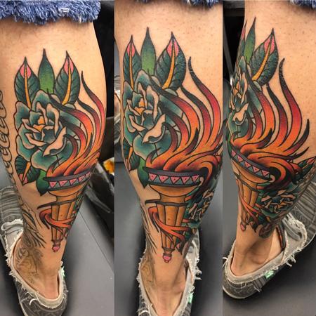 Flaming Torch w/ Roses by Cody Hennings: TattooNOW