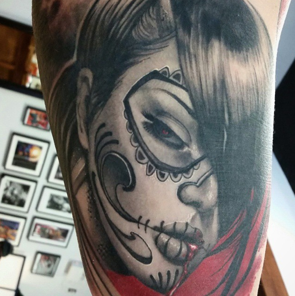 traditional sugar skull girl tattoo