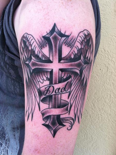 Cross made out of tools for dad, add roses or praying hands for mom |  Memorial tattoos, Remembrance tattoos, Tattoos for dad memorial