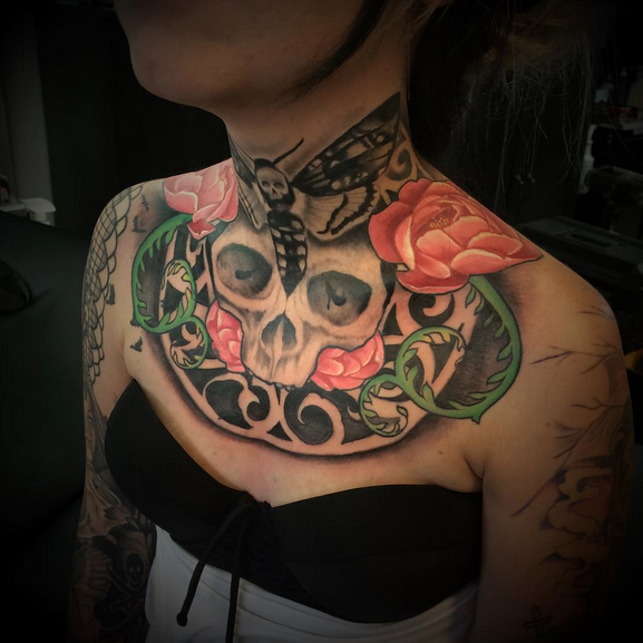 Tattoo tagged with filigree flower sword snake dots bee back neck   inkedappcom