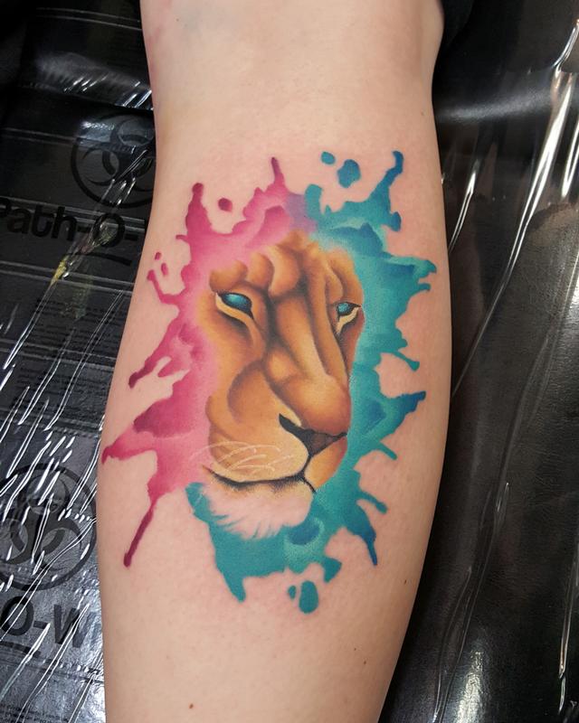 Tattoo uploaded by Stacie Mayer  Watercolor lion tattoo by Smel Wink  watercolor SmelWink li on feline bigcat abstract  Tattoodo