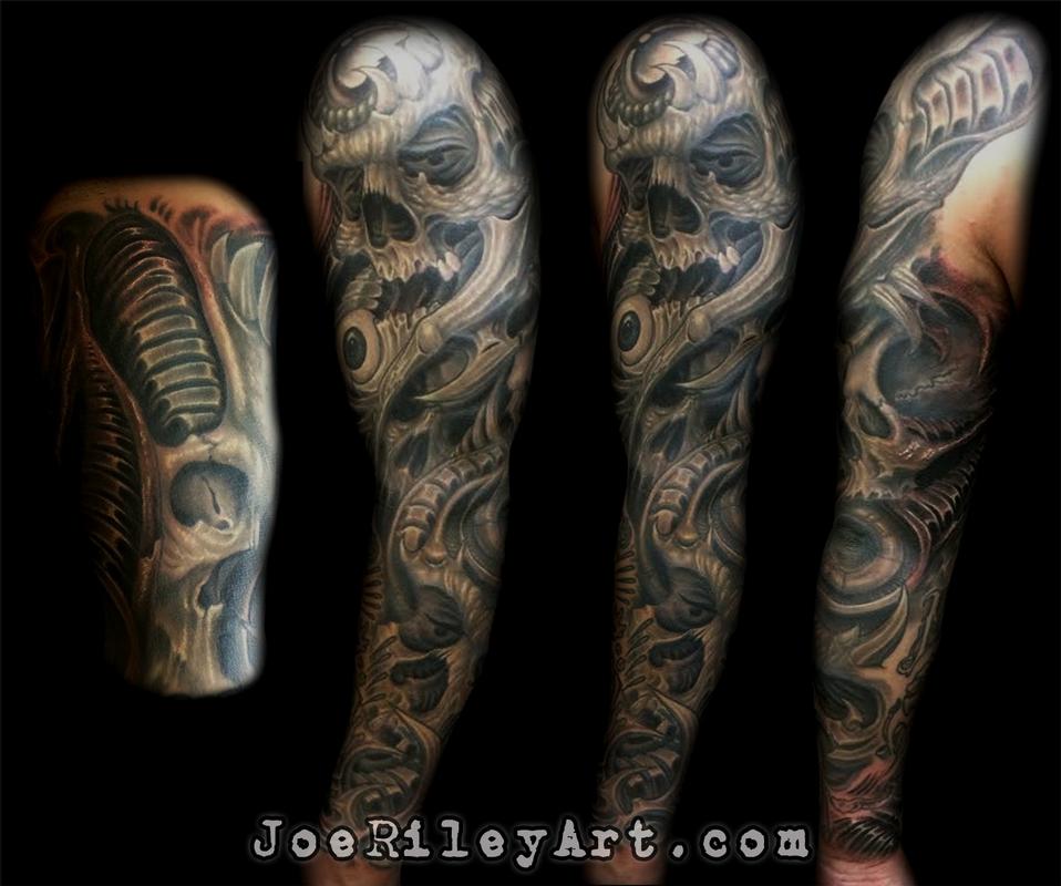 Biomech Sleeve with Skulls by Joe Riley: TattooNOW