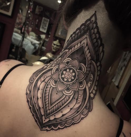 Mandala with henna inspired designs neck tattoo by Laura Jade: TattooNOW