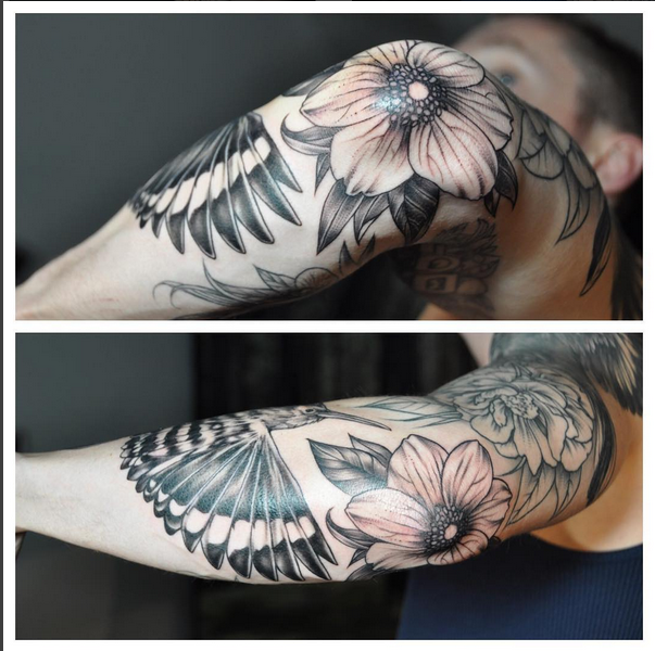 Floral elbow ditch piece done by our  Lakeside Tattoos  Facebook