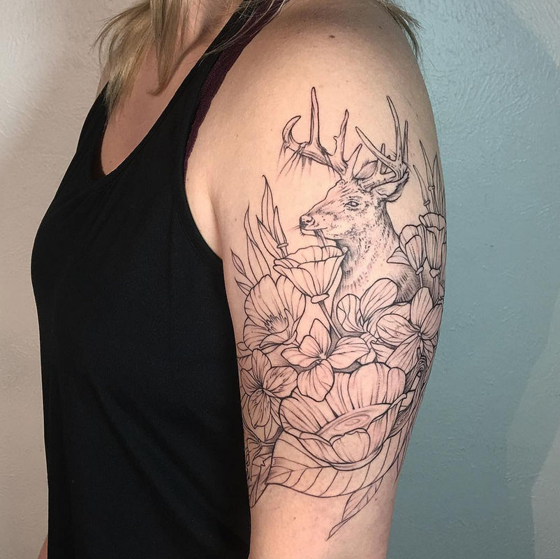 Flowers and Deer Skull  Best Tattoo Ideas Gallery