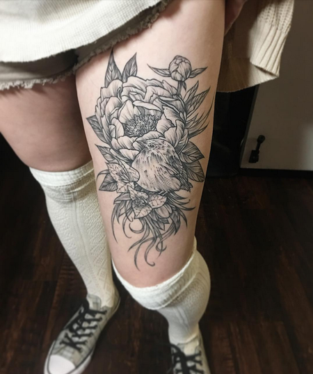 Bird on a branch and triangle tattoo - Tattoogrid.net